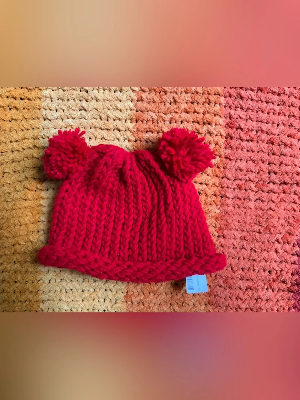 Kids Red Knit Pom Pom Beanie - Unbranded